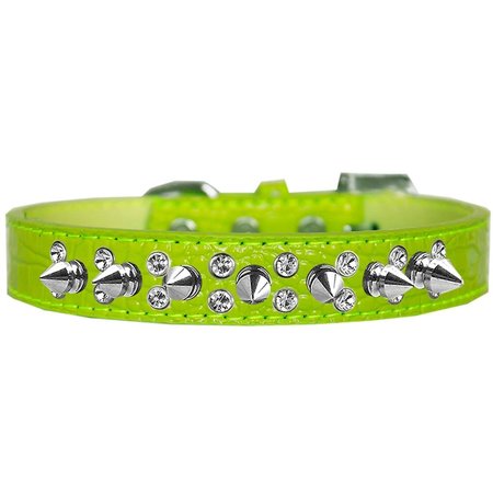 MIRAGE PET PRODUCTS Double Crystal & Spike Croc Dog CollarLime Green Size 16 720-18 LGC16